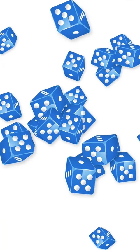 Falling Blue Dice Animation on White Background Vertical Video Stock Footage 345304200
