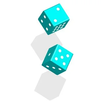 Falling blue dice. For board games. White background. Stock Illustration