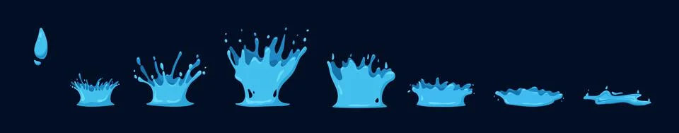 Falling blue drop animation. Liquid in gradual frame bymframe motion Stock Illustration