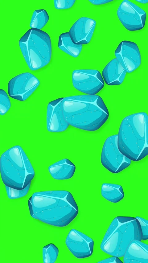Falling Blue Gemstones and Crystals on Green Screen Background Stock Footage 342315559
