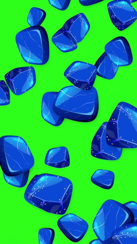 Falling Blue Gemstones and Crystals on Green Screen Background Stock Footage 342468124