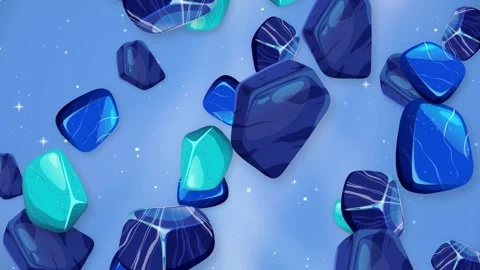 Falling Blue Gemstones and Crystals Over Sparkling Glitter Background Stock Footage 342780264