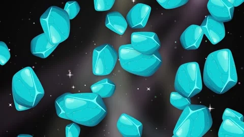 Falling Blue Gemstones and Crystals Over Dark Glittering Background Stock Footage 344231041