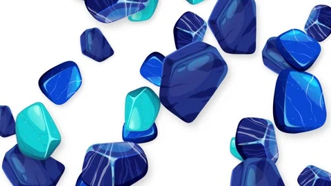 Falling Blue Gemstones and Polished Rocks on White Background Stock Footage 344832222