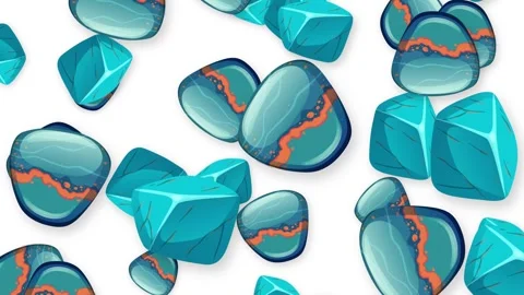 Falling Blue Gemstones and Polished Rocks on White Background Stock Footage 345804071