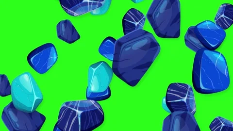 Falling Blue Gemstones and Polished Rocks on Green Screen Background Stock Footage 346270727