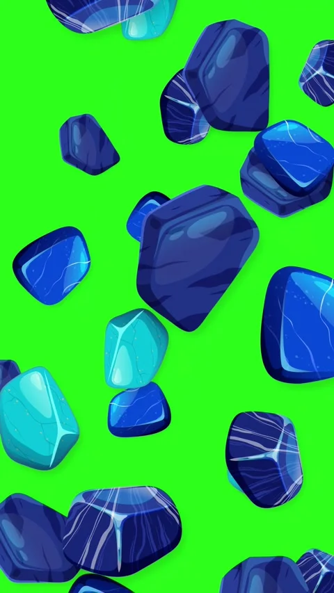 Falling Blue Gemstones and Rocks on Green Screen Background Stock Footage 344850993