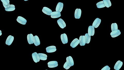 Falling Blue Macaron Cookies Animation on Solid Black Background Stock Footage 339988233