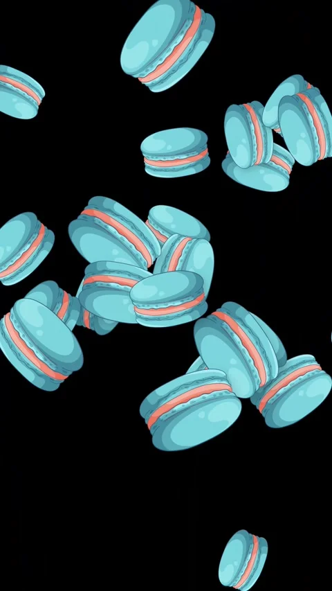 Falling Blue Macaron Cookies Animation on Black Background Stock Footage 345208789