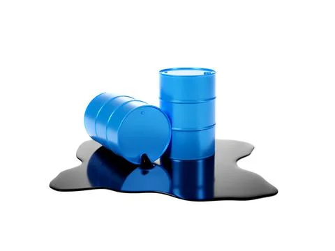 Falling blue oil tank causing oil to spill onto the floor Stock-Illustration