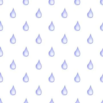 Falling blue raindrops seamless pattern over white background Ilustração Stock