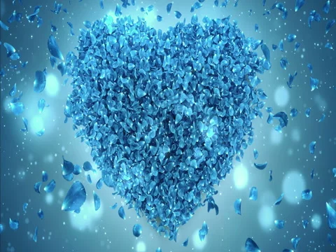 Falling Blue Rose Flower Petals In Lovely Heart Shape Background Loop 4k Stock Footage 71470228