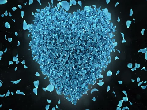 Falling Blue Rose Flower Petals In Lovely Heart Shape Background Loop 4k Stock Footage 71472054