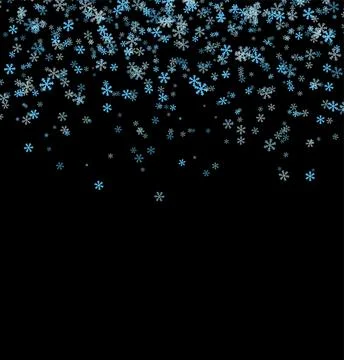 Falling blue snowflakes on black background Stock Illustration