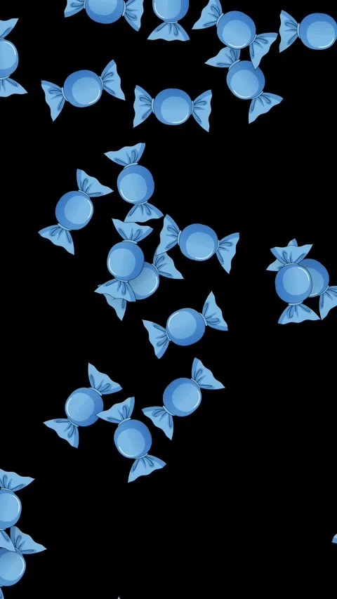 Falling Blue Wrapped Hard Candies on Black Background Animation Stock Footage 340760017
