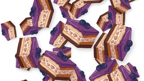 Falling Blueberry Cake Slices Animation on White Background Stock Footage 342319315