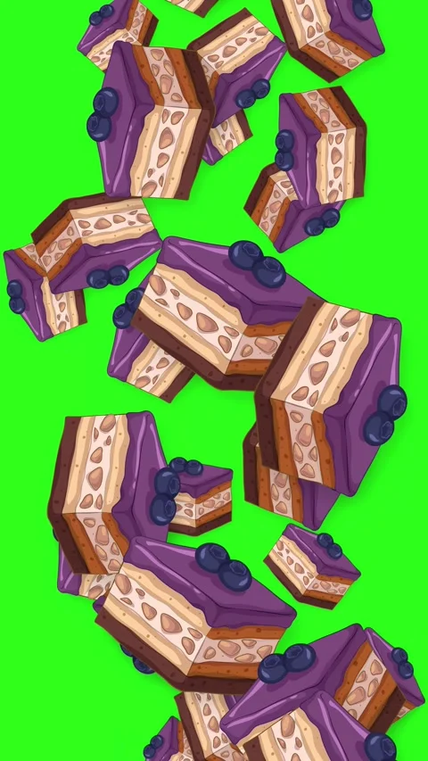 Falling Blueberry Cake Slices Animation on Green Screen Background Stock Footage 345703558