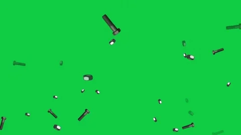 Falling Bolts and Nuts on Green Screen Background Loop. Stock Footage 337439186