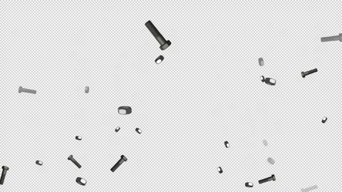 Falling Bolts and Nuts on Transparent Screen Background Loop. Stock Footage 337439251