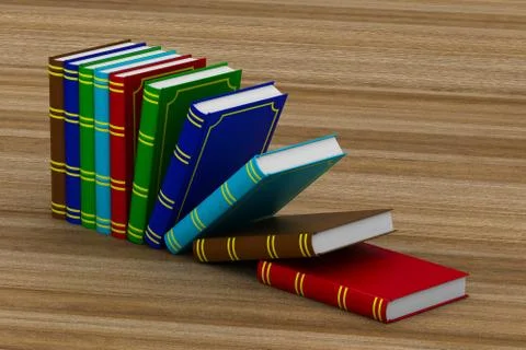 Falling books on table. 3D illustration Stock Illustration