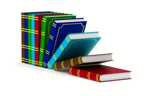 Falling bookson white background. Isolated 3D illustration Stockillustratie