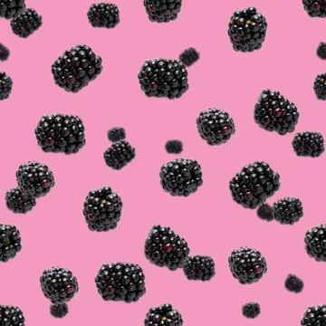Falling Bramble Seamless pattern. Fresh Falling blackberry seamless pattern.  Stock Photos