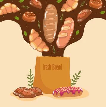 Falling bread in the bag Stock Illustration