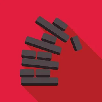 Falling brick wall symbolizing destruction and collapse on red background Stock Illustration