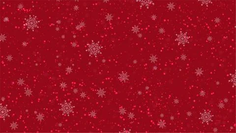 Falling bright snowflakes different sizes and glowing lights on red backgroun Stock Illustration