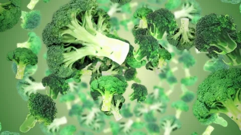Falling Broccoli Vegetables, with Alpha Matte, Loop Stock Footage 165967946