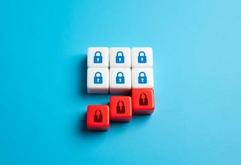 Falling broken padlocks. The concept of breach of security, confidentiality.. Stock Photos