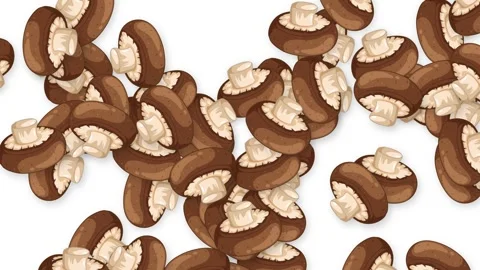 Falling Brown Cremini Mushrooms Animation on Isolated White Background Stock Footage 340968774