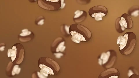 Falling Brown Cremini Mushrooms Animation on Gradient Background Stock Footage 342238178