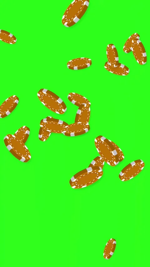 Falling Brown Poker Chips Animation on Green Screen Background Stock Footage 344831588
