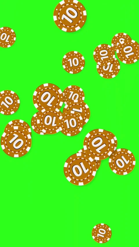 Falling Brown Poker Chips Animation on Green Screen Background Stock Footage 344931049