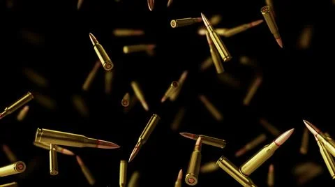Falling bullets on a black background with depth of field. Illustrazione stock