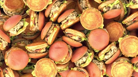 Falling burgers Transition effect with alpha channel. 3D rendering Stock Footage 151064189