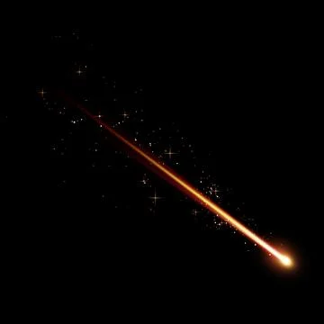 Falling burn star, asteroid with fire tail, realistic 3D vector flying light Stock Illustration