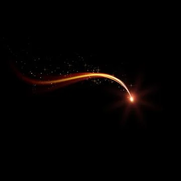 Falling burn star, asteroid or comet with fire and twinkle tail, realistic Stock Illustration