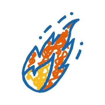 Falling burning meteor icon doodle drawing on white Stock Illustration