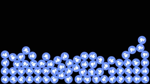 Falling LIKE button. Blue balls with thumbs up fall and collide. Simulation Vidéo 149438561