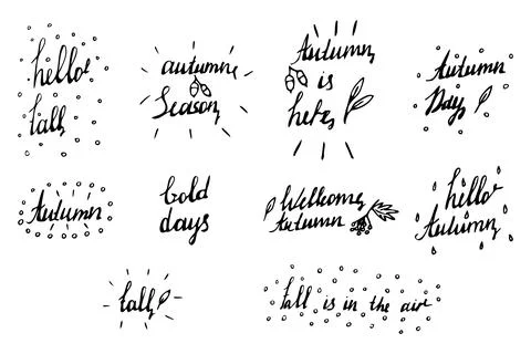 Falling calligraphy. Autumn lettering set Stock Illustration