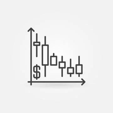 Falling Candlestick Chart vector Dollar Inflation concept line icon or symbol Stock Illustration