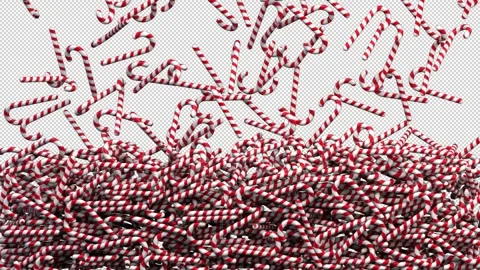 Falling candy canes – 3d render with alpha channel. Stock Footage 270520881