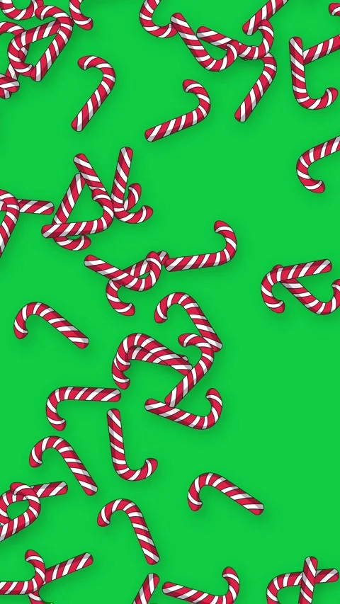 Falling Candy Canes Animation on Bright Green Background Vertical Video Stock Footage 341642245