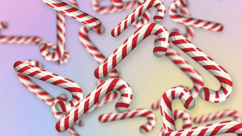 Falling Candy Canes Animation Over Pastel Gradient Mesh Background Stock Footage 342320081