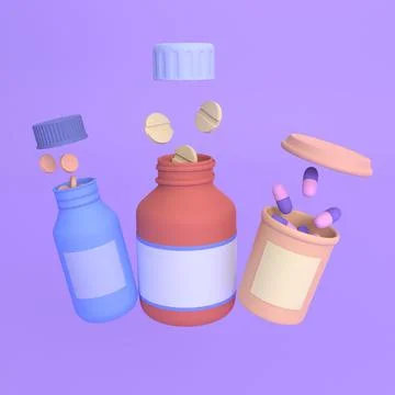 Falling capsules and pills pour out of a pharmacy bottle Stock Illustration