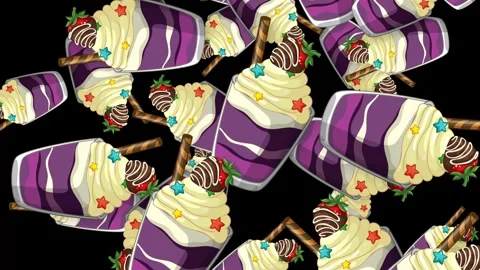 Falling Cartoon Dessert Cups with Whipped Cream and Berries Stock Footage 343830818