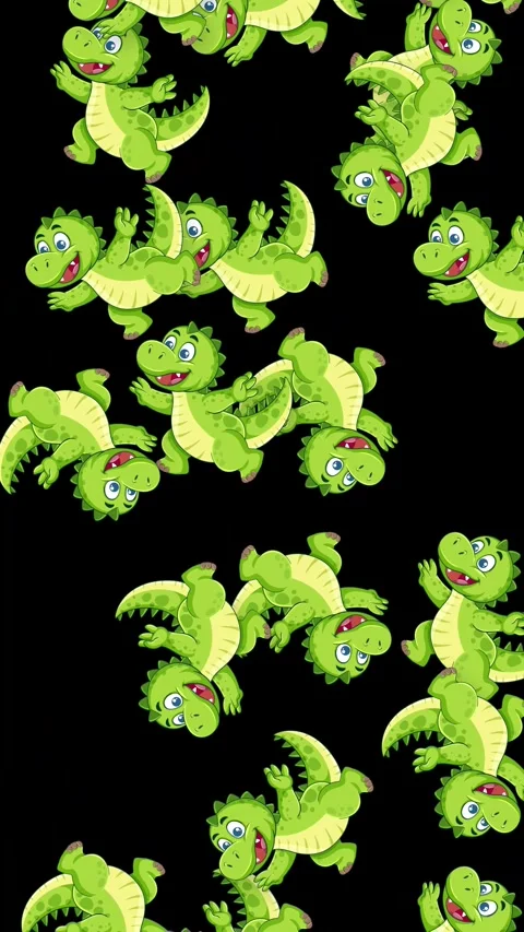 Falling Cartoon Dinosaur Characters Animation on Black Background Stock Footage 341550557