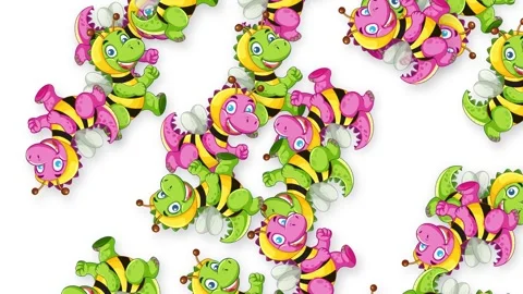 Falling Cartoon Dragon and Bee Characters on White Background Stock Footage 341839703